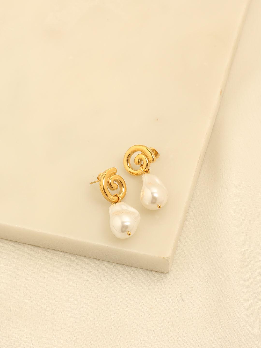 Spiral Pearl Drop Earrings