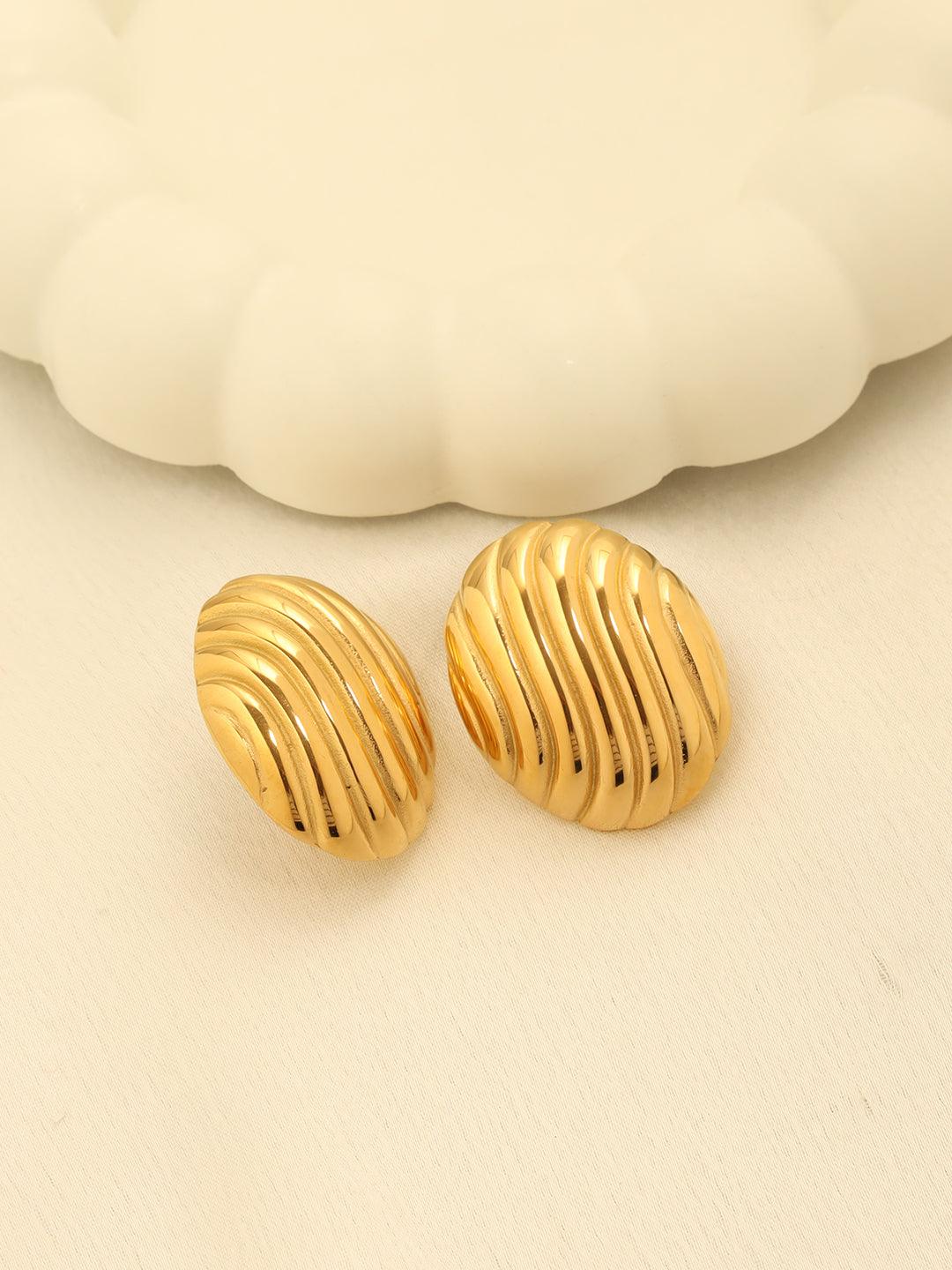 Large Textured Oval Studs Gold