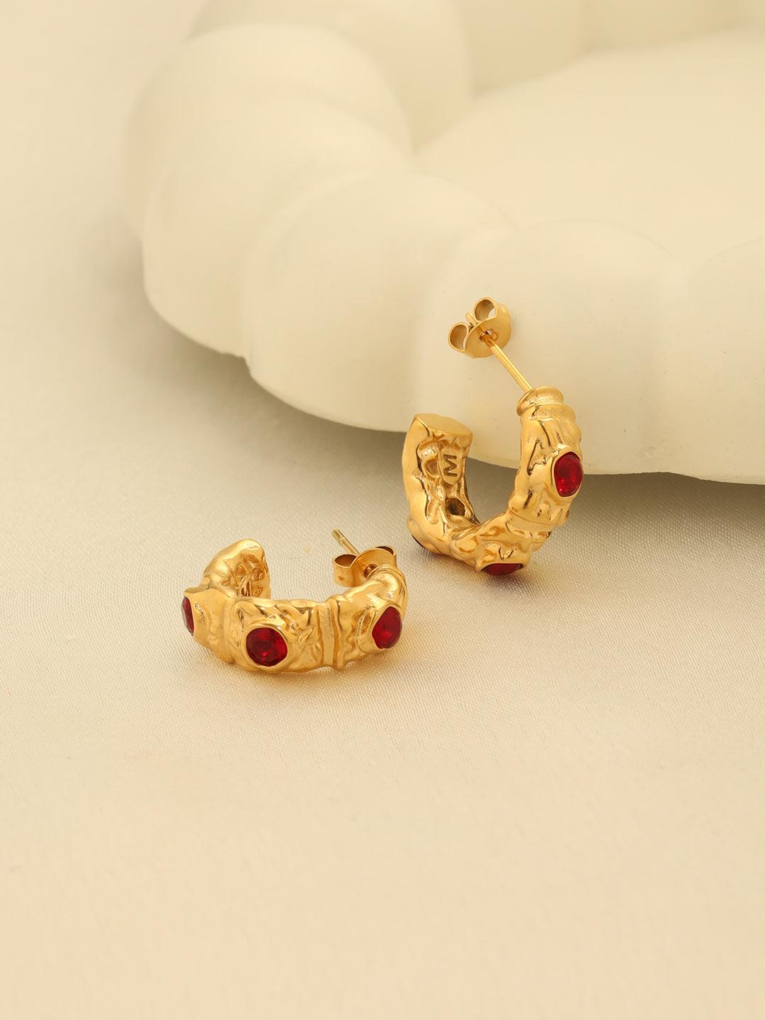 Red Topaz Hoops Gold