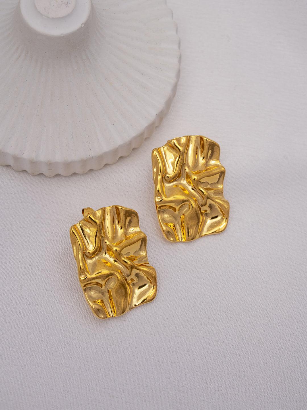 Foil Textured Rectangle Studs Gold