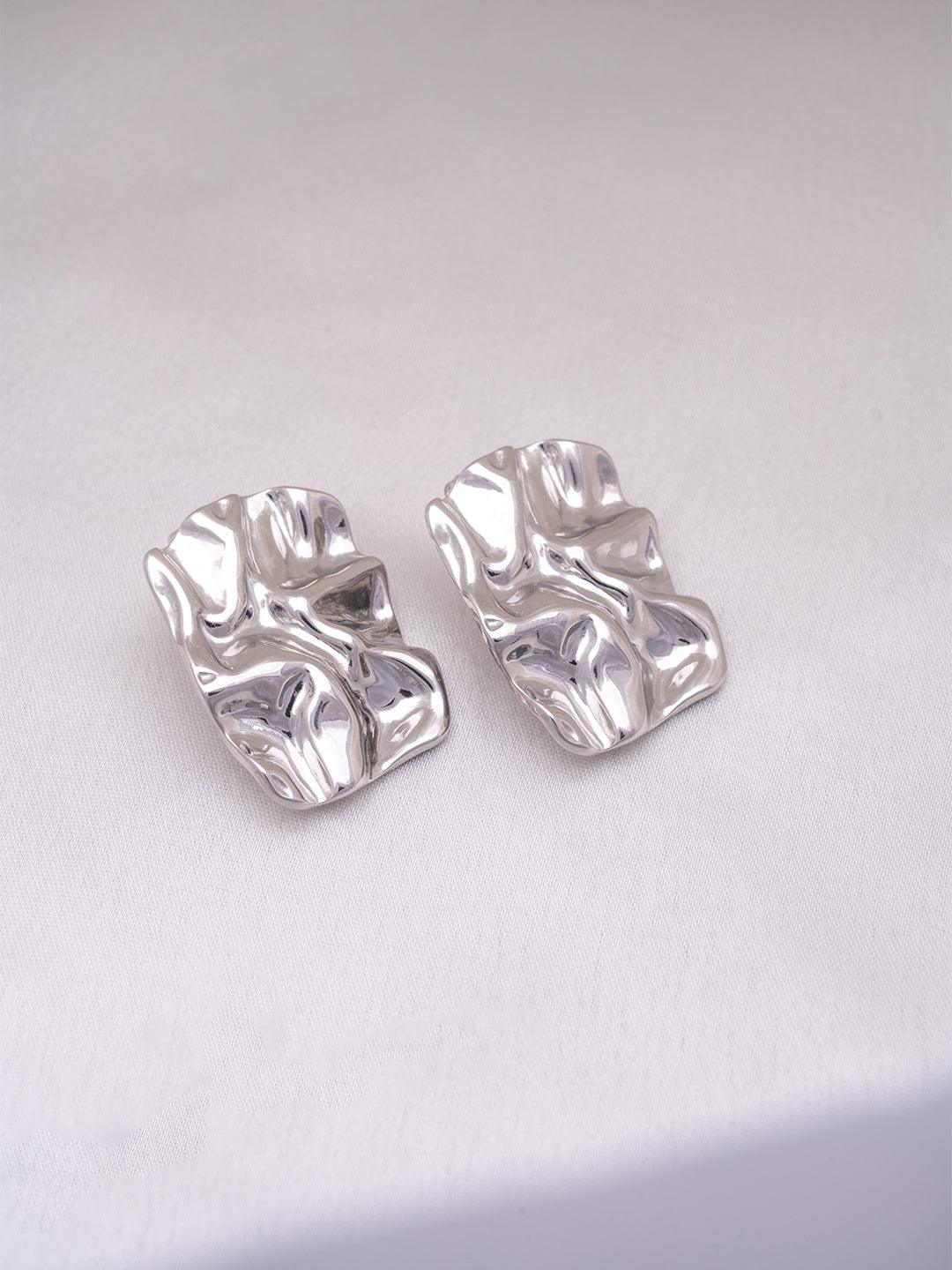 Foil Textured Rectangle Studs Silver