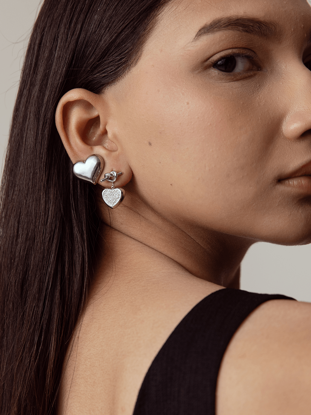 Knot Heart Charm Earrings Silver