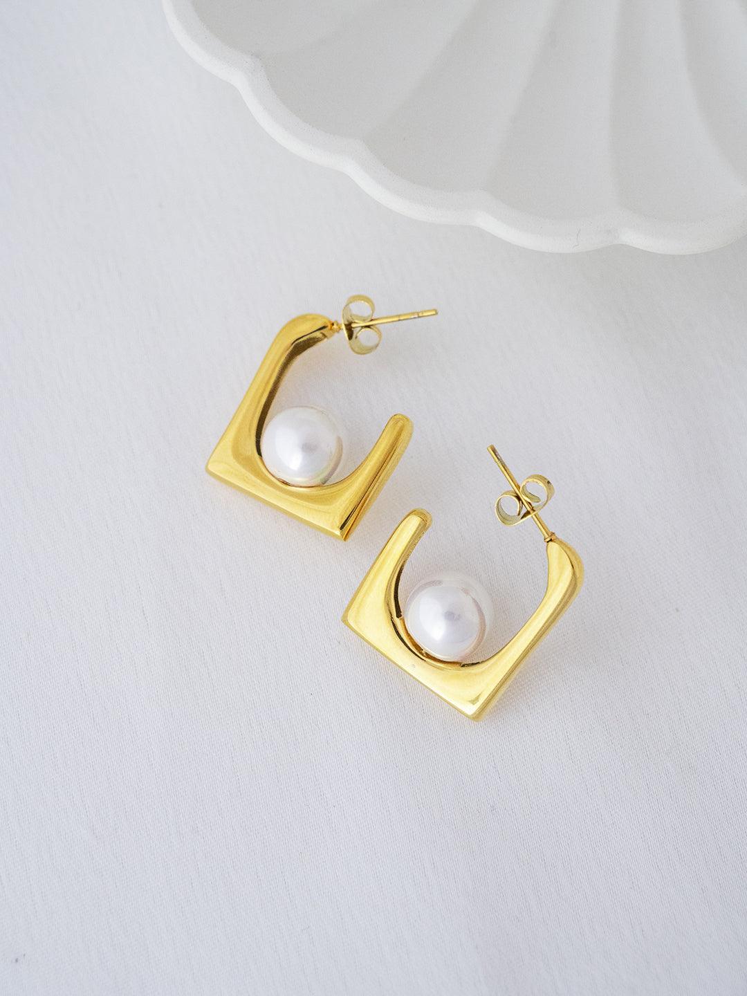 Open Square Pearl Hoops