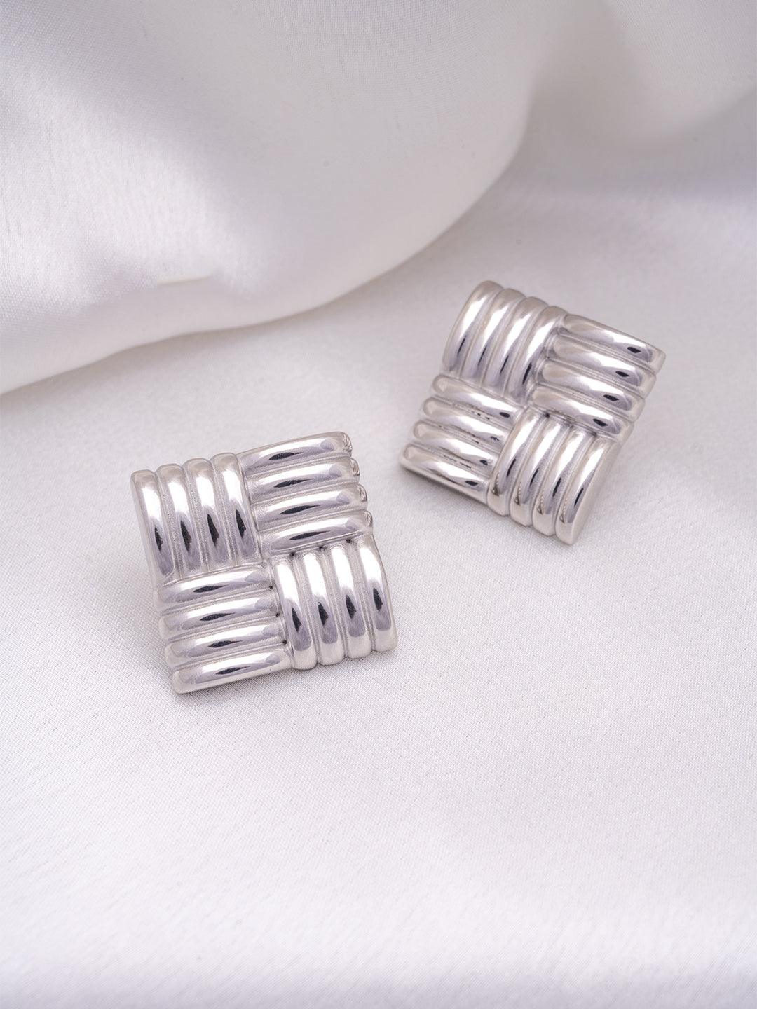 Large Knot Square Studs Silver