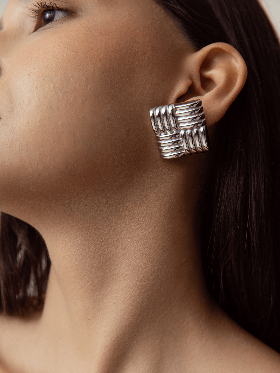 Large Knot Square Studs Silver