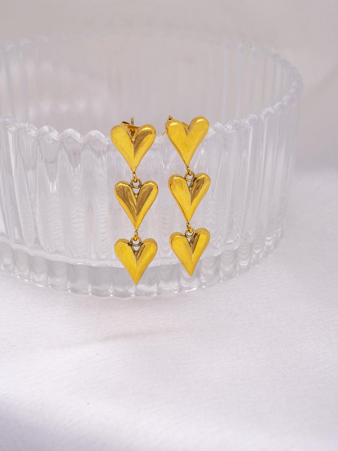 Triple Heart Drop Earrings