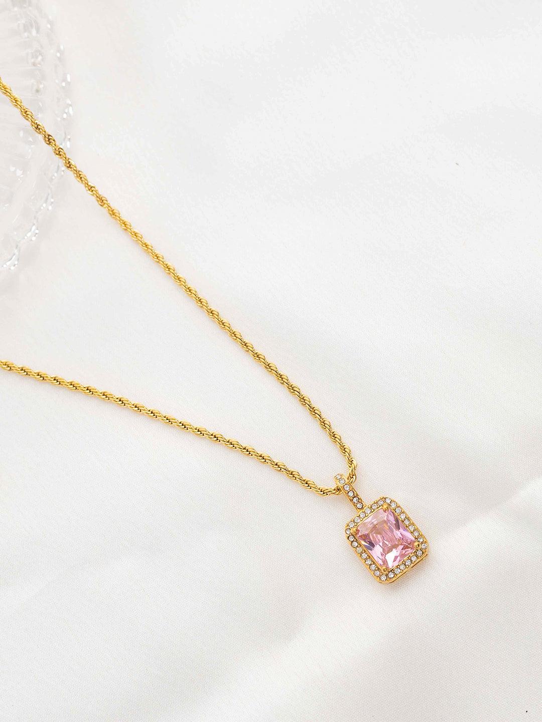 Pink CZ Square Necklace - Perfectly Average