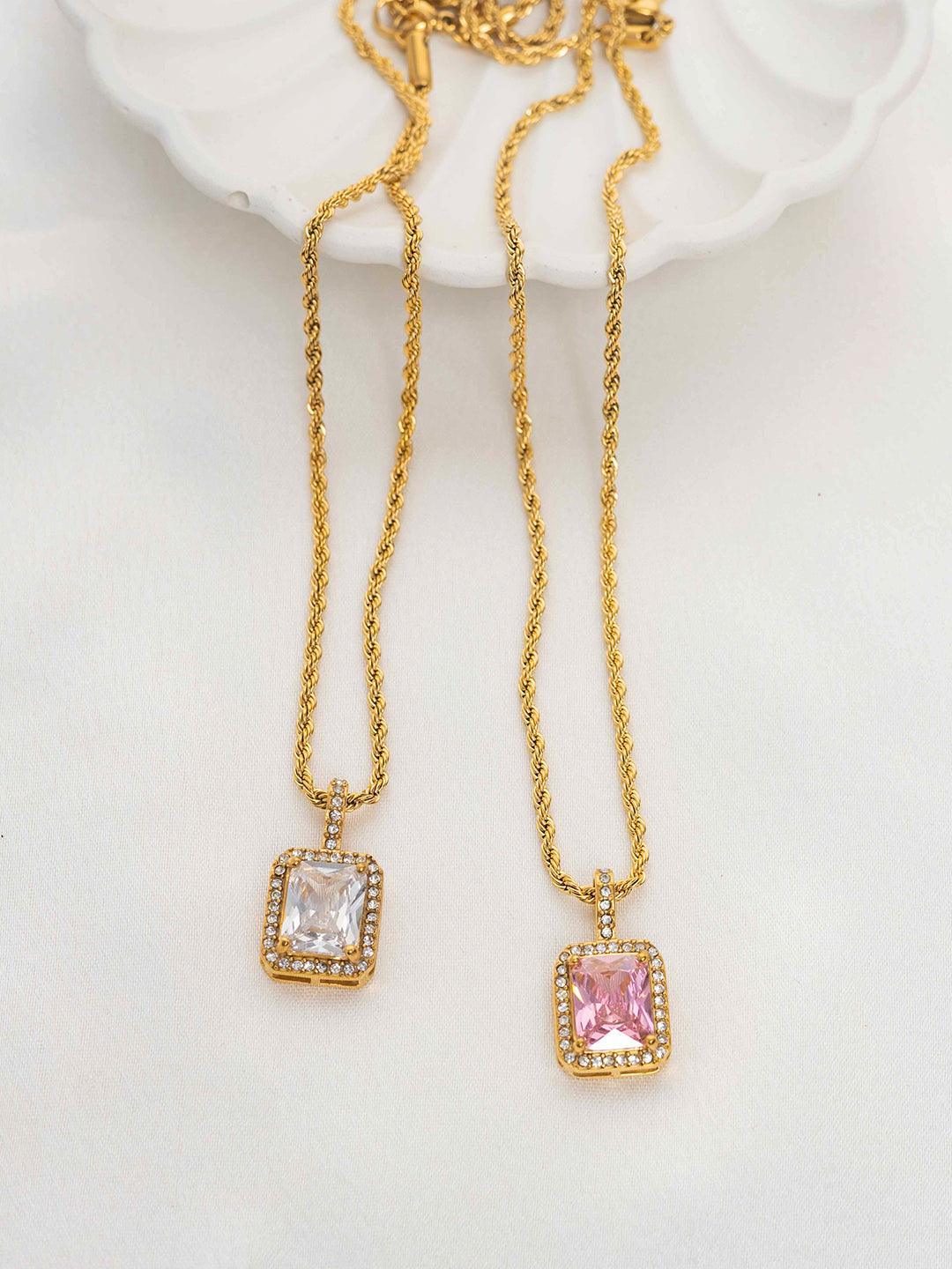 Pink CZ Square Necklace - Perfectly Average