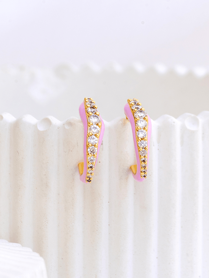 Pink Enamel Studded Hoops - Perfectly Average