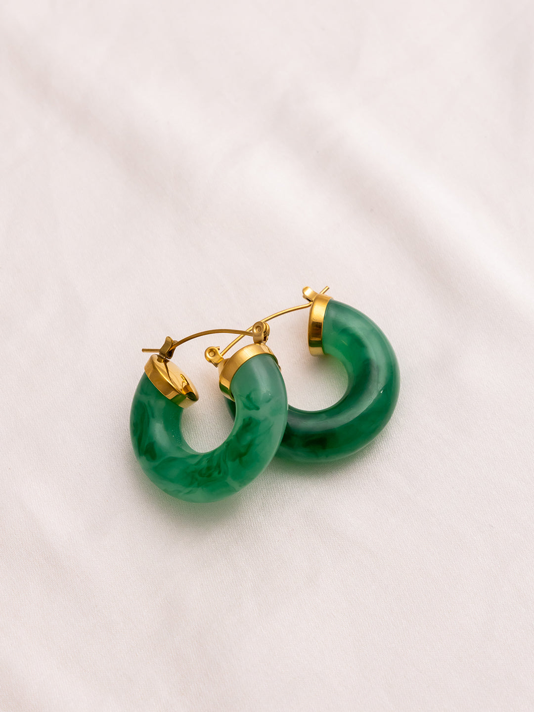 Green Gemstone Classic Hoops